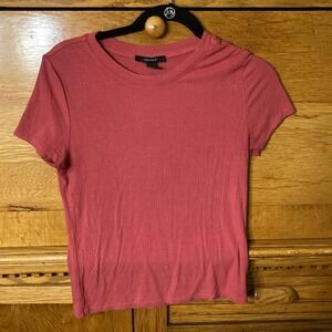 Forever 21 Womens Ribbed Short Sleeve Crew Neck T-Shirt Mauve Pink Large